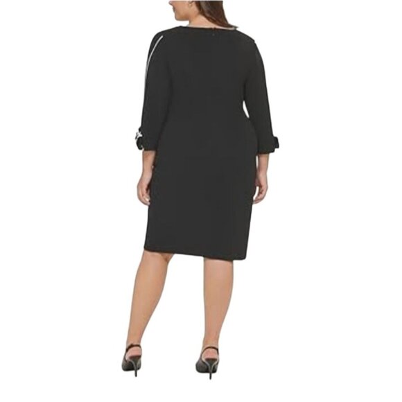 New Calvin Klein Back White Bow Trim V Neck Sheath Dress Women Size 10 Whimsygot - Picture 2 of 9